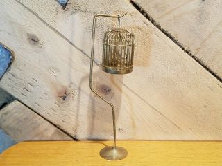 Vtg Brass Bird Cage With Stand Doll House Miniature Furniture 5 " - Swanky Barn