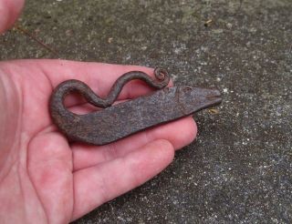 Scarce 18th C Figural Sea Serpent Flint Striker Forged Iron Antique Folk Art NR 2