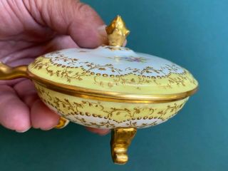 Antique Dresden Rk Richard Klemm 3 Legged Covered Candy Dish Hand Gold Handle