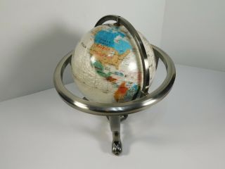 Table Top Mother Of Pearl & Gemstone Rotating World Globe With Compass