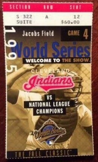 1995 World Series Ticket Stub Game 4 - Indians 2 Vs Braves 5 - Sky Box (suite)