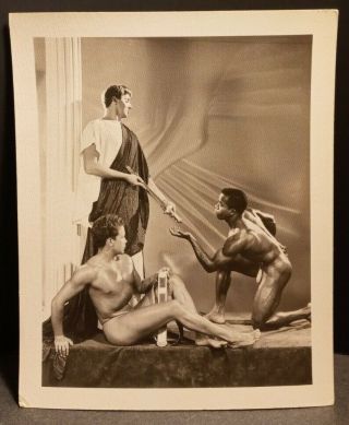 Vtg 4x5 B&w Photo.  3 Men In Greek Costume,  Gay Interest,  Semi Nude