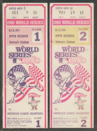 2 1980 World Series Ticket Stubs Philadelphia Phillies Kc Royals Games 1 And 2