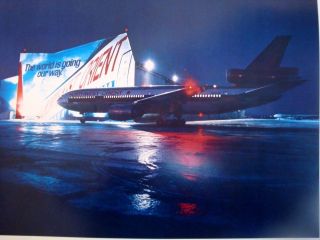 NORTHWEST ORIENT AIRLINES POSTER PRINT DC - 10 1980 ' s SIGNED ATKINS DELTA 2