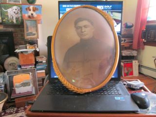 Antique Bubble Glass Ww 1 Military Soldier - Detailed Frame - Ww1 World War One