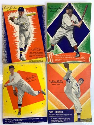 Rare 30s Wheaties Carl Hubbell Lefty Grove Buck Jordan A Vaughan Baseball Cards