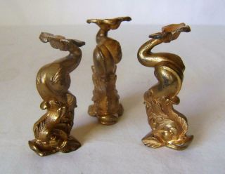 Three Fine C.  19th Gilded Bronze Figures Of Dolphins: Ormolu Finials Or Mounts