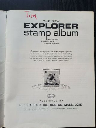 Vintage 1971 The Explorer Stamp Album - Partially Filled - H.  E.  Harris & Co. 2