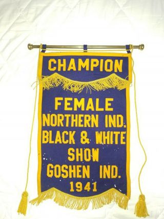Vintage 1941 Holstein Cow Black & White Show Award Banner Goshen Ind.