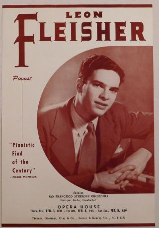 Leon Fleisher Rare Classical Handbill Sf Opera House Feb 3 Piano Pianist Vintage