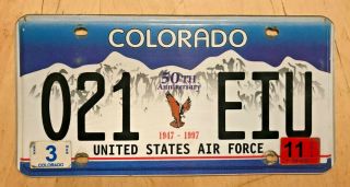 Colorado Usaf 50th Anniverary License Plate " 021 Eiu " United States Air Force