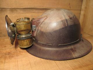 Antique Coal Miner Helmet Lantern Mine Safety Appliances Justrite Brass Lamp Vtg