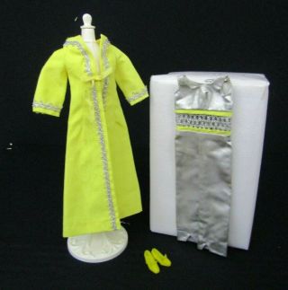 Vintage Barbie Silver Polish 1492 Jumpsuit Yellow Over Coat Pilgrim Shoes