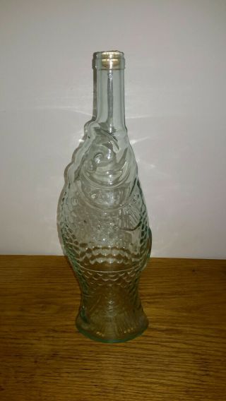 Vintage Italy 13” Fish Sculptured Shaped Green Tint Glass Empty Wine Bottle