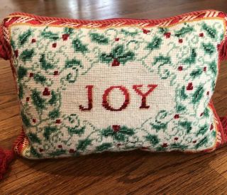 Vintage Joy Holiday Christmas Needlepoint Pillow 13” X 9”