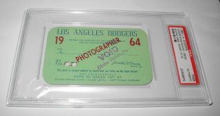 1964 Baseball Los Angeles Dodgers Press Pass Ticket Stub Psa Koufax Drysdale V2