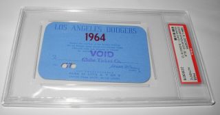 1964 Baseball Los Angeles Dodgers Press Pass Ticket Stub Psa Koufax Drysdale V5