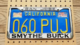 Vintage Metal Dealer License Plate Frame Smythe Buick San Jose California Ca