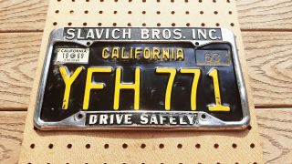 Vintage Metal Dealer License Plate Frame Slavich Bros Mercedes Benz Fresno Ca