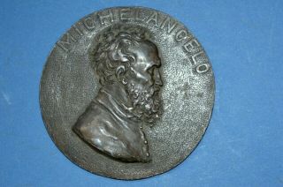Small 19th Century Antique Bronze Medallion Michelangelo,  Grand Tour Piece,  C1890