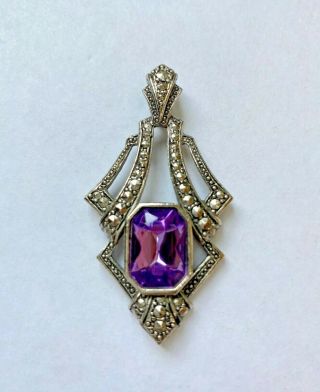 Vintage Silver Tone Avon Amethyst Purple Faceted Glass Pendant Women 