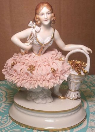 Antique Muller Volkstedt Lace Lady Ballerina Champion Figurine 6.  25 "