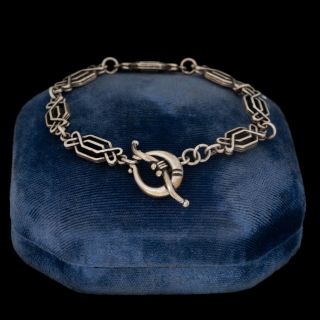 Antique Vintage Mid Century Style Sterling Silver Modernist Chain Bracelet 14.  4g