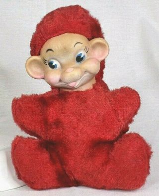 Vintage Rushton Rubber Face Doll Big Ears Red Imp 1950s Kitschy 8 " X 6 " X 5 "