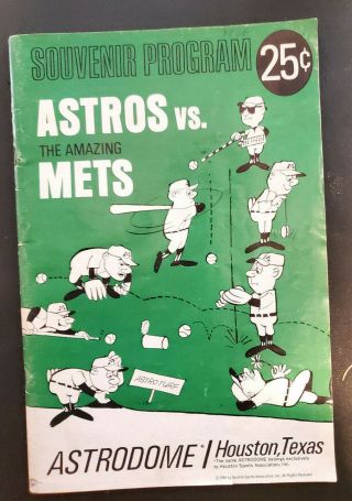 Ny York Mets Vs.  Houston Astros 1966 Baseball Program Unmarked Astrodome