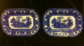 Antique Flow Blue & Kyber Pattern Two Platters Made By W.  Adams & Co.  Of England