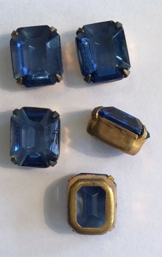 Vintage Montana Blue Sapphire Glass Jewels Mounted In Brass Settings 10 Pc