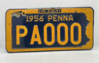 Old Automobile Collectible Vintage 1956 Pennsylvania Sample License Plate Pa000