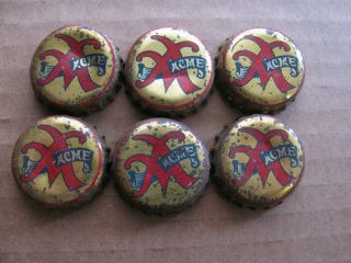 6 Acme Cork Beer Bottle Caps California Ca Usa Vintage Collectible Crowns