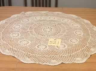 30” Round Vintage White Doily Hand Crocheted & Very Pretty