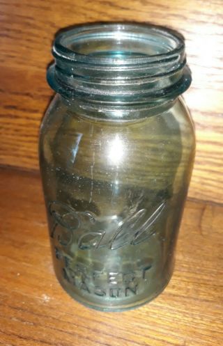 Vintage Ball Perfect Mason Quart Canning Jar 1923 - 1933 - Blue/green No Lid 15