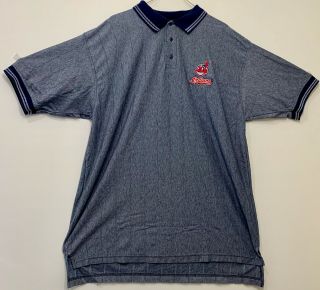 Vtg Dynasty Mens Xxl Cleveland Indians Chief Wahoo Pullover Button Collared Tee