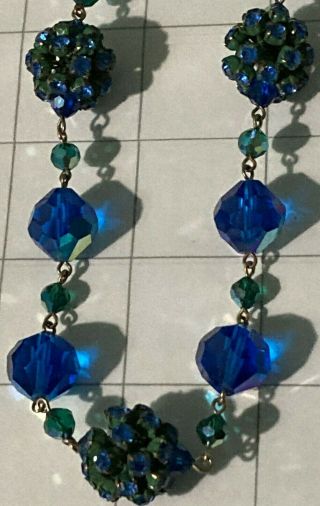 Vintage Necklace / Vendome / Blue & Green Crystal Beads /