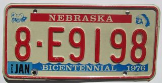 Nebraska 1976 Hall County Bicentennial License Plate Quality 8 - E9198