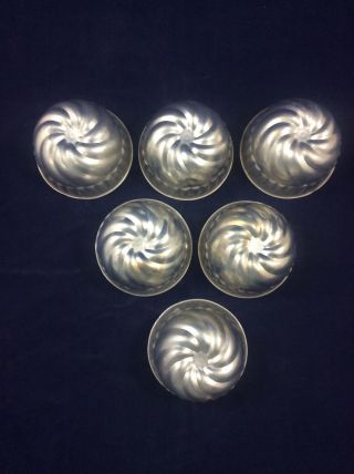 6 Pc Set Of Vintage Aluminum Jello Gelatin Dessert Aspic Molds 3 " Pinwheel Swirl