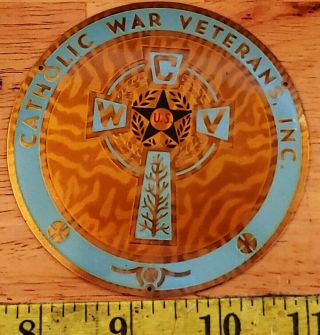 Vintage Us Army Brass Plaque License Plate Topper - Catholic War Veterans,  Inc