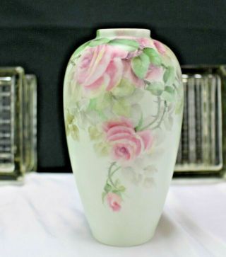 Vintage/antique Rs Germany Pink Rose Bud Vase 1920 - 1944 Blue Tillowitz Mark