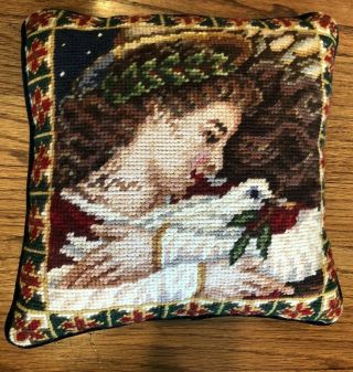 Vintage Angel And Dove Christmas Needlepoint Pillow 9.  5” X 9.  5”