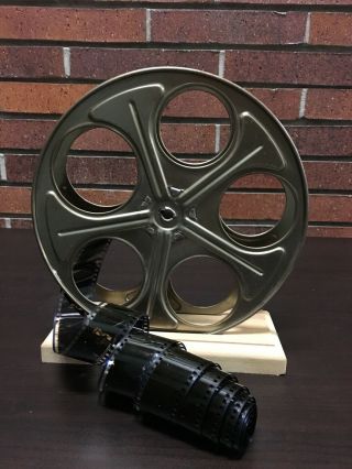 1 Vintage 35mm Film Reel 10 " Movie Projector Steel With Stand,  5f Film.  Gold
