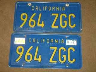 Vintage Matching Pair 1981 California License Plates