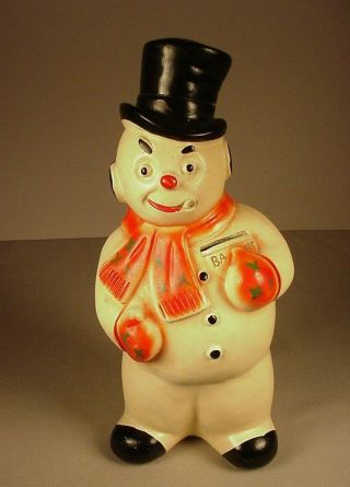 Vintage Christmas Snowman Chalkware Bank Antique Figure Chalk Figurine 1940 