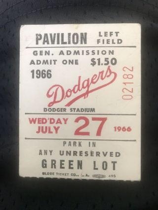Sandy Koufax 16 Strikeout Game Ticket Stub 1966 Los Angeles Dodgers