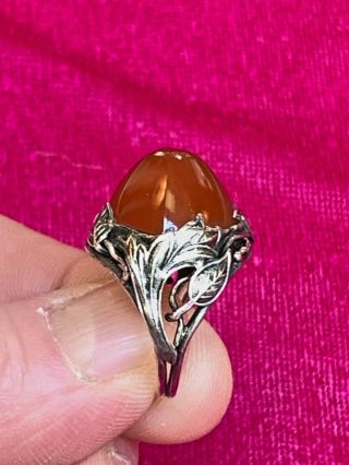 Antique Art Nouveau Hand Craft Sterling Silver Ring With Bullet Carnelian Sz 5
