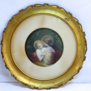 Antique Madonna And Child Hand Colored Lithograph Gilt Frame.  Victorian,  22 "