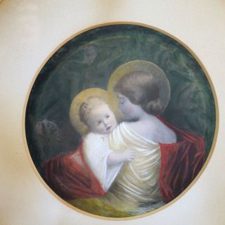 Antique Madonna and Child Hand Colored Lithograph Gilt Frame.  Victorian,  22 