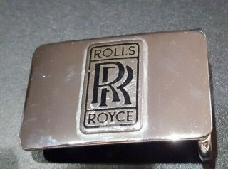 Vintage Solid Brass Rolls Royce Rr Silvertone Belt Buckle,  2 " Long